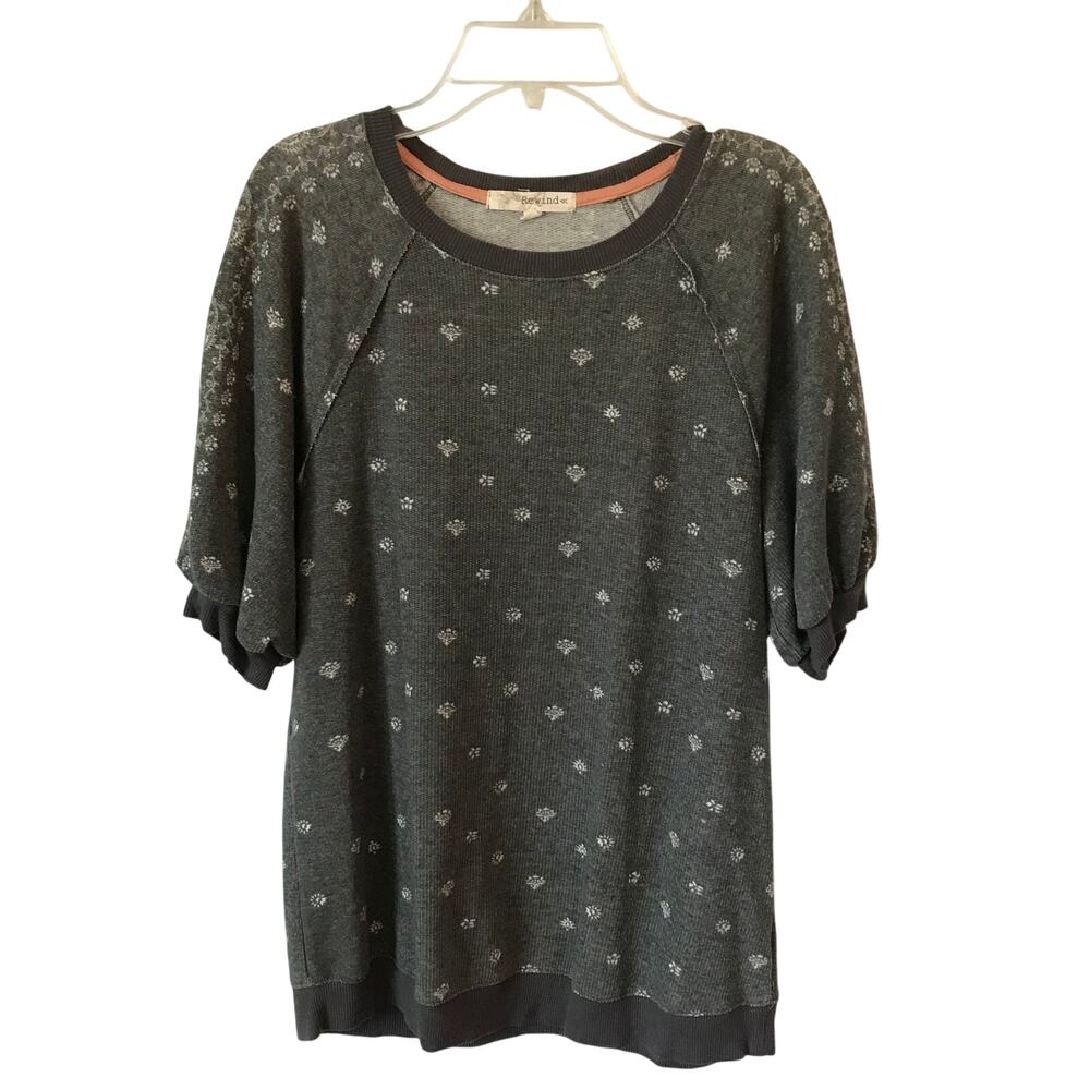 Rewind Top Blouse Medium Womens Paisley Gray Knit Casual Wear School Work Play